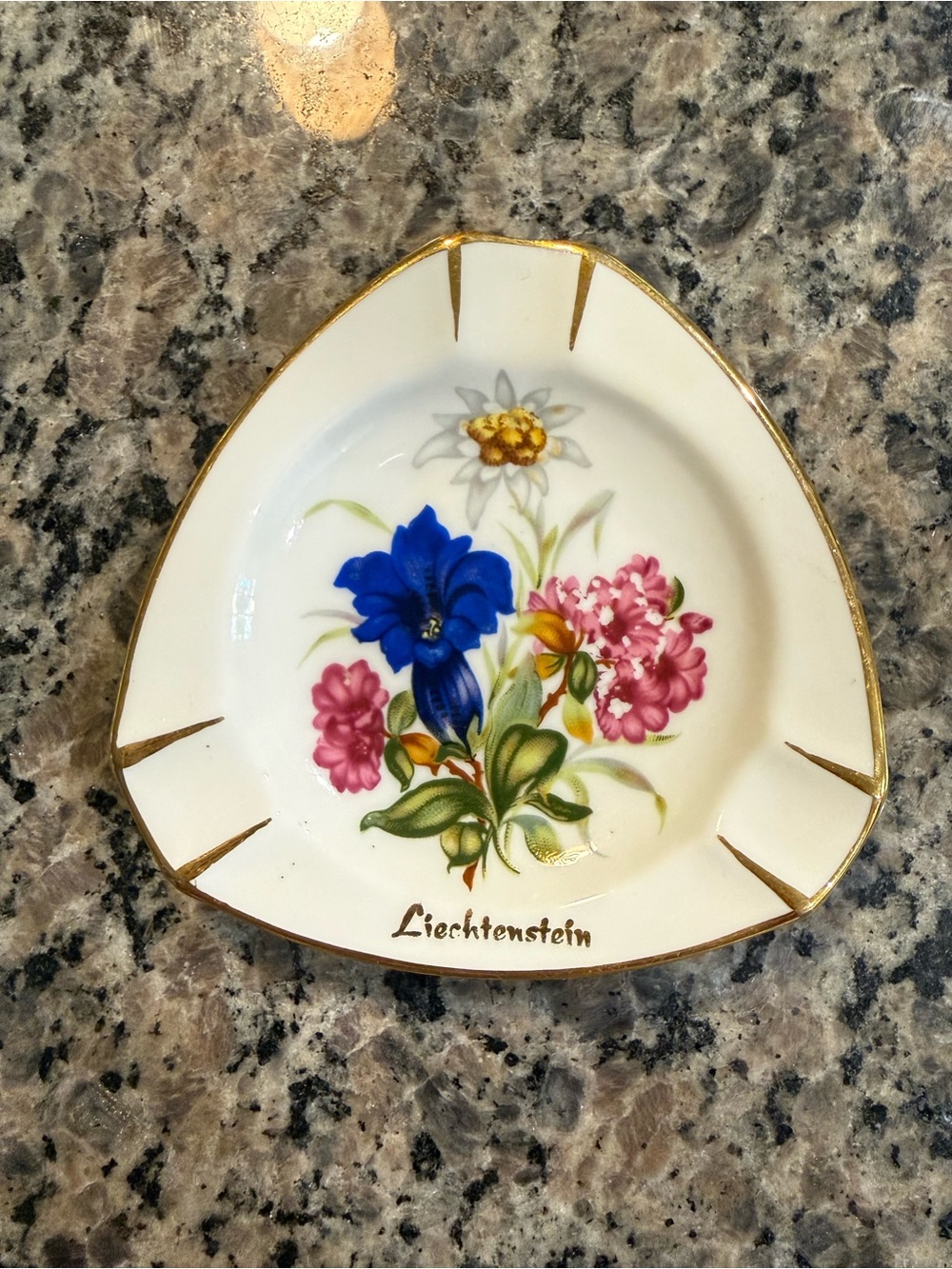 Floral Porcelain Decorative Dish - Cream with Blue & Pink Flowers